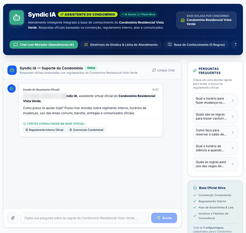 Conversa no Syndic IA respondendo dúvida de morador